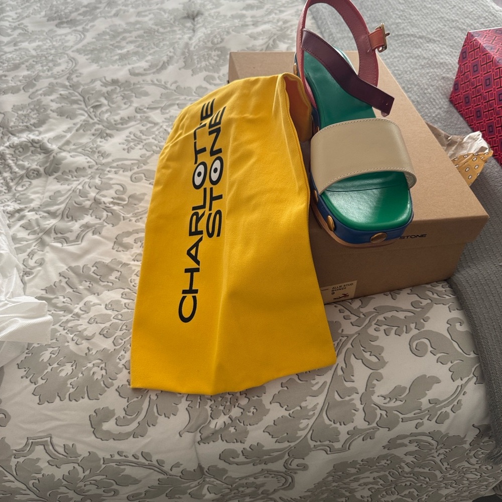Charlotte Stone Multicolor Sandals with Yellow Bag